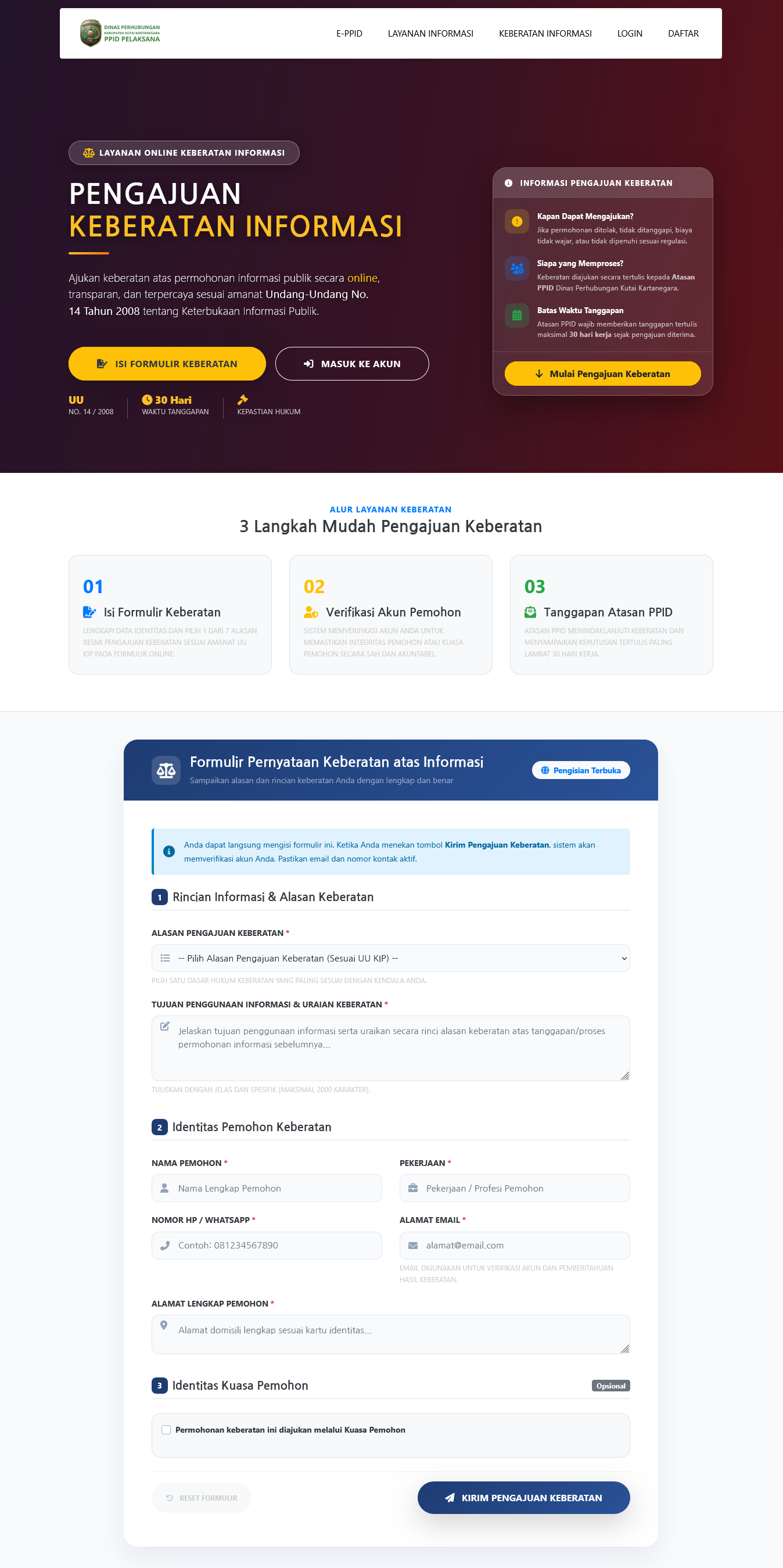 2. Sistem Formulir Pengajuan Keberatan Online (3 Langkah)